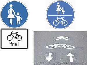 Gehwegnutzung erlaubt - Verkehrszeichen und Markierung
